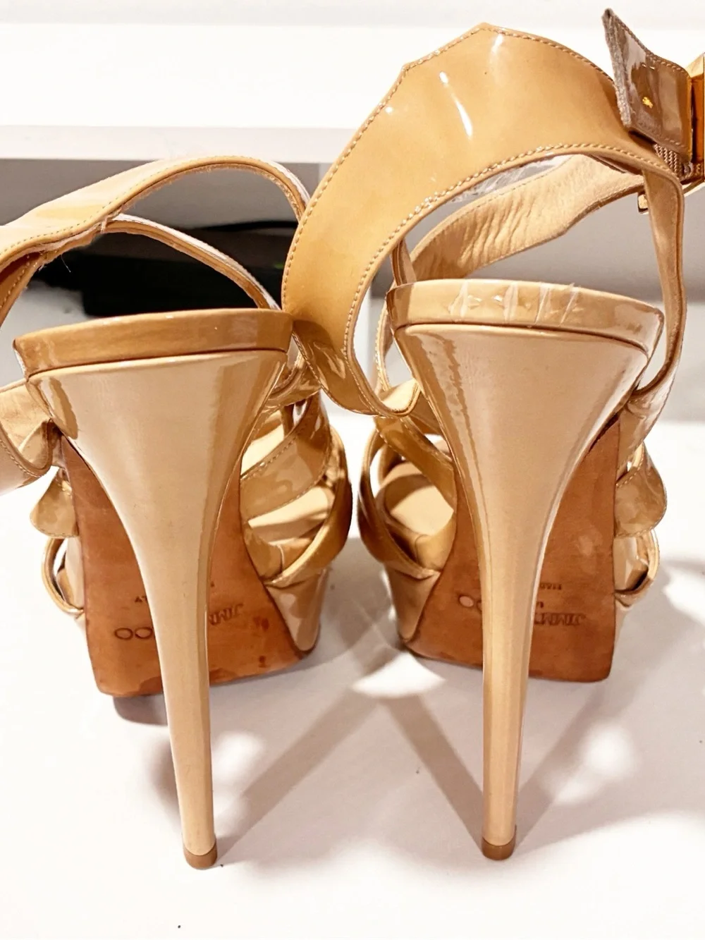 Jimmy Choo Patent Strappy Ankle Buckle Stiletto Heel Shoe Size 8